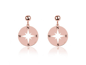 Kolczyki Róża Wiatrów kompas - rose gold
