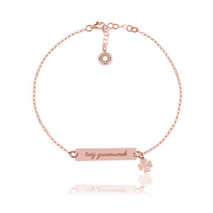 Bransoletka ze Srebra pr. 925 - Koniczynka i Grawer - Rose Gold