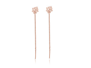 Srebrne kolczyki lotos przeciągane przez ucho - rose gold