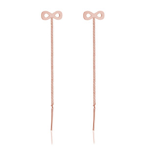 Kolczyki srebrne infinity nieskończoność przeciągane przez ucho - rose gold