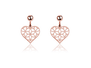Srebrne kolczyki ażurowe serca wiszące - rose gold
