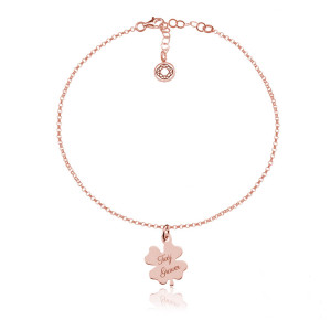 Bransoletka damska z koniczynką - Grawer - rose gold