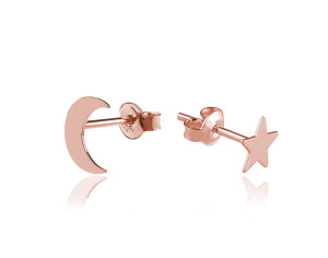 Kolczyki srebrne Księżyc i gwiazdka - rose gold