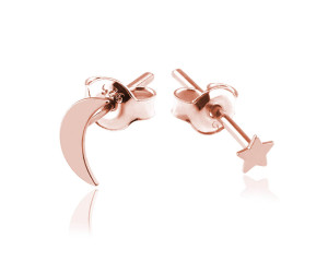 Na święta | Kolczyki srebrne Księżyc i gwiazdka mini - rose gold