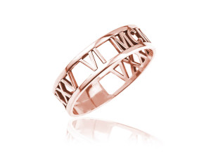 Srebrna obrączka z datą - cyfry rzymskie - rose gold