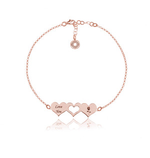 Bransoletka trzy serca - większa - rose gold - z grawerem