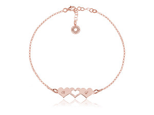 Bransoletka srebrna Lori - trzy serca - mała - rose gold