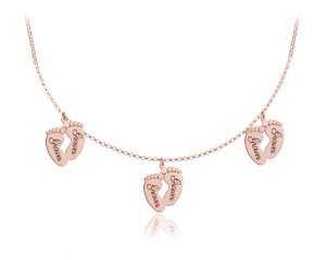 Na święta | Srebrny naszyjnik - stópki z grawerem - rose gold