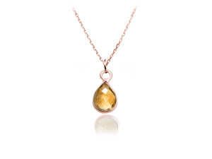 Na święta | Naszyjnik z naturalnym Cytrynem - rose gold