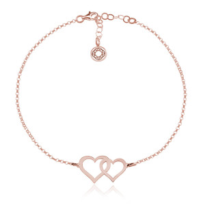 Srebrna bransoletka - Dwa Serca - rose gold