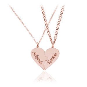 Srebrny komplet naszyjnikow z Sercem - Rose Gold - Grawer Gratis!