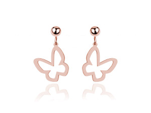 Kolczyki Primavera - wiszące Motylki - rose gold