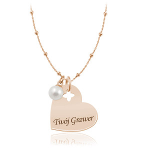 Naszyjnik Carla IV - Serce z Grawerm i Perła - rose gold