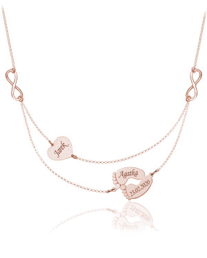 Naszyjnik Mildred I - dla Mamy serce stópki grawer - rose gold