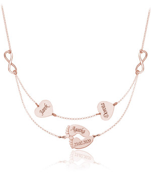 Naszyjnik Mildred II - dla Mamy serce stópki grawer - rose gold