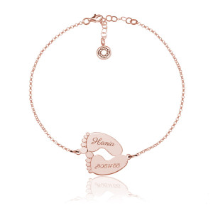 Na święta | Srebrna bransoletka Elsie - Stópki dla Mamy grawer - rose gold