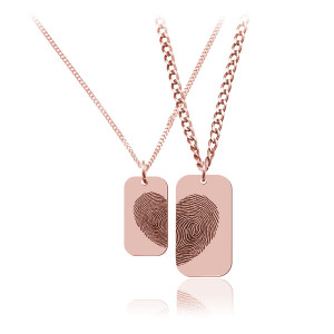 Na święta | Srebrny komplet naszyjnikow dla Pary Odcisk Palca Grawer - rose gold