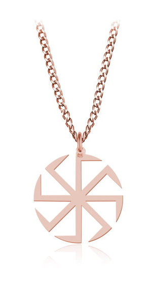 Srebrny naszyjnik Słowiański Kołowrót Swarga Swarożyca Swarzyca II - gruby łańcuszek - rose gold