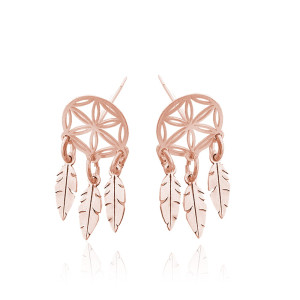Na święta | Srebrne kolczyki Jaelle - Łapacz Snów Piórka -rose gold