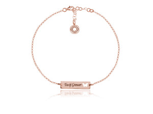 Srebrna bransoletka Mela Fly z prostokatną blaszką i Motylem - rose gold - grawer