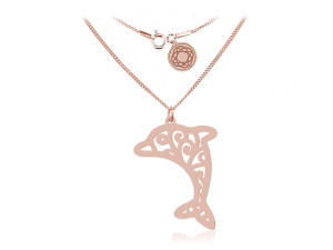 Na święta | Srebrny naszyjnik Delfin ażurowy - rose gold