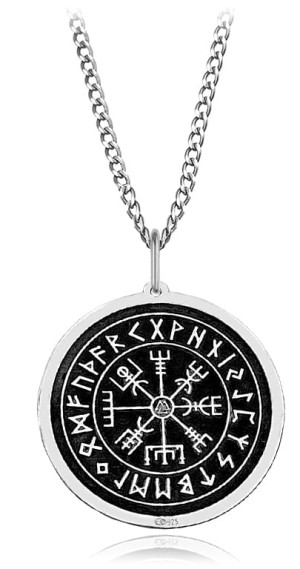 Na święta | Srebrny naszyjnik męski Vegvisir - kompas Wikingów
