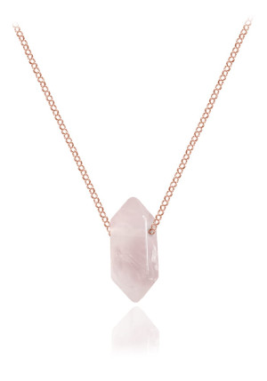 Srebrny naszyjnik łańcuszek z różowym Kryształem Górskim - rose gold