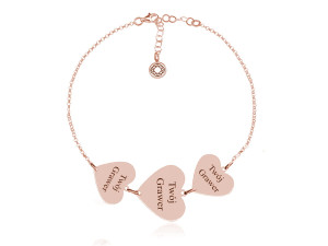 Na święta | Srebrna bransoletka Izabella z Serduszkami - rose gold