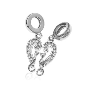 Na święta | Srebrny Charms Beads - Kotki w Sercu