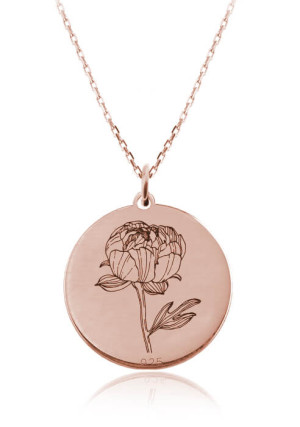 Na święta | Kwiaty Polskie - Naszyjnik z Peonią - rose gold - Grawer