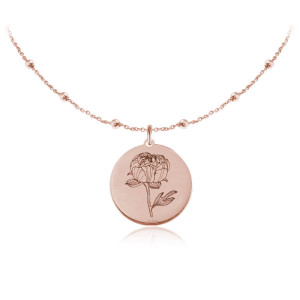 Na święta | Kwiaty Polskie - Naszyjnik z Peonią - łańcuszek kulki - rose gold -Grawer