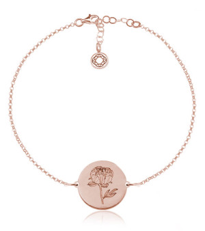 Kwiaty Polskie - Bransoletka z Peonią - Grawer - rose gold