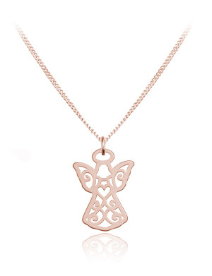 Na święta | Srebrny naszyjnik - Ażurowy Aniołek - Pamiątka I Komunii Świętej - rose gold