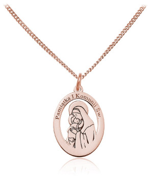 Na święta | Srebrny naszyjnik - Medalik z Matką Boską - Pamiątka I Komunii Świętej - rose gold