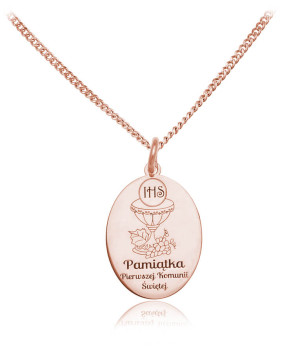 Na święta | Srebrny naszyjnik - Medalik - Pamiątka I Komunii Świętej - rose gold