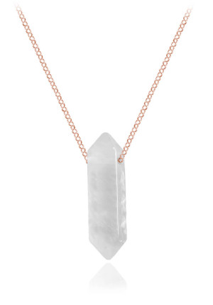 Na święta | Srebrny naszyjnik łańcuszek z białym Kryształem Górskim - duży - rose gold