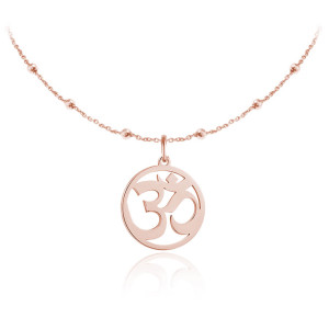 Na święta | Srebrny naszyjnik ze znakiem Om - łańcuszek kulki - rose gold