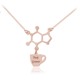 Na święta | Srebrny naszyjnik Kofeina - Kawa i Filiżanka - rose gold - Grawer