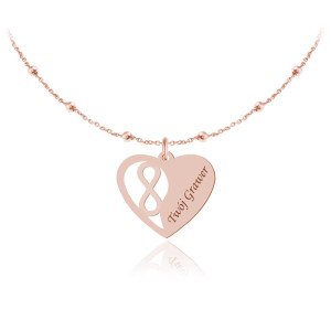 Srebrny naszyjnik - Anna - Serce i Nieskończoność - łańcuszek kulki - Grawer - rose gold