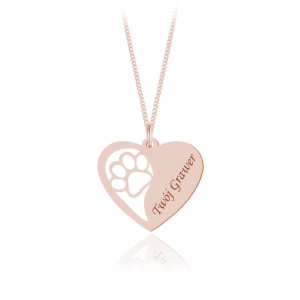 Srebrny naszyjnik - Suzi - Serce i Łapka - Grawer - rose gold