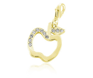 Srebrna zawieszka CHARMS - Jabłuszko z kryształkami - 24k złocenie