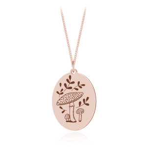Na święta | Srebrny naszyjnik - Welma - Muchomory i liście - Grawer - rose gold