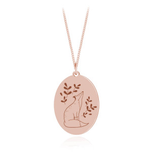 Na święta | Srebrny naszyjnik - Robin - Lisek i liście - Grawer - rose gold