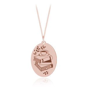 Na święta | Srebrny naszyjnik - Avery - Książka i kawa - Grawer - rose gold