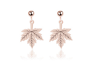 Na święta | Srebrne kolczyki - Maple - Liść Klonu - rose gold