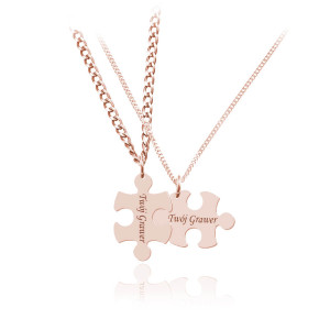 Srebrny komplet naszyjnikow Puzzle - dla Pary - Grawer - rose gold