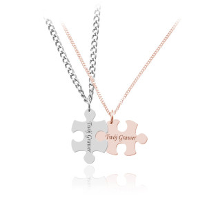 Na święta | Srebrny komplet naszyjnikow Puzzle - dla Pary - Grawer - rose gold