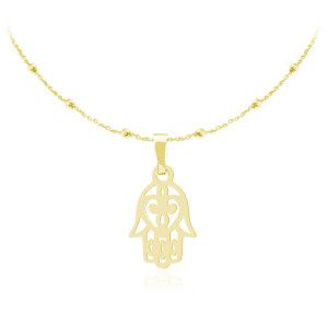Naszyjnik Ręka Fatimy - Hamsa - łańcuszek kulki - 24k złocenie