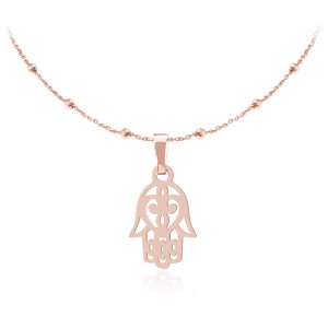 Na święta | Naszyjnik Ręka Fatimy - Hamsa - łańcuszek kulki - rose gold