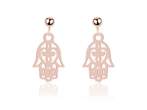 Srebrne Kolczyki Ręka Fatimy Hamsa - rose gold